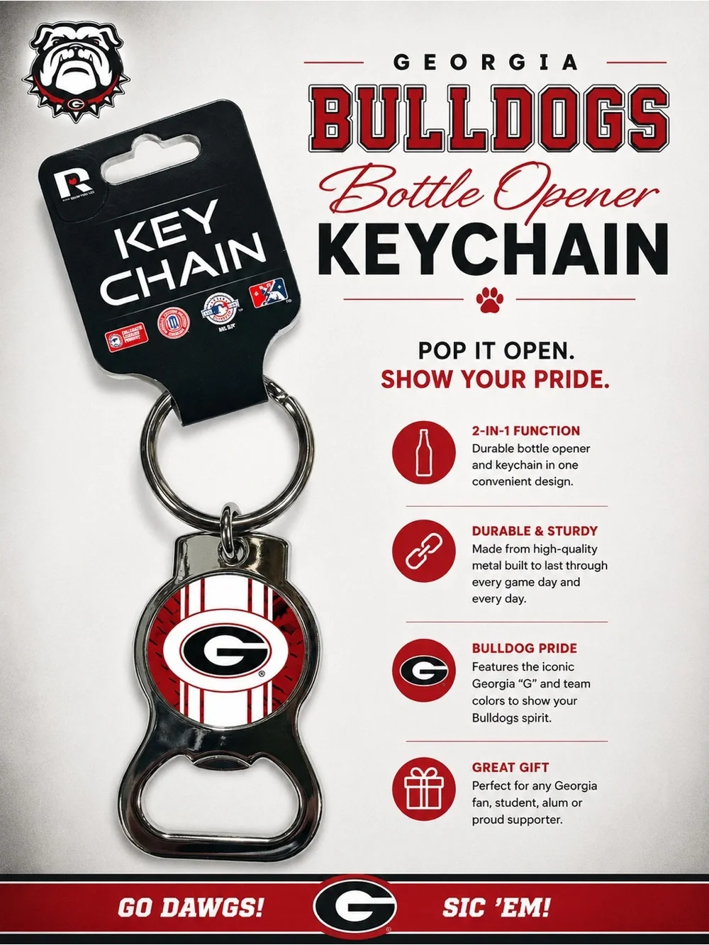 Georgia Bulldogs Bottle Opener / KeyTag